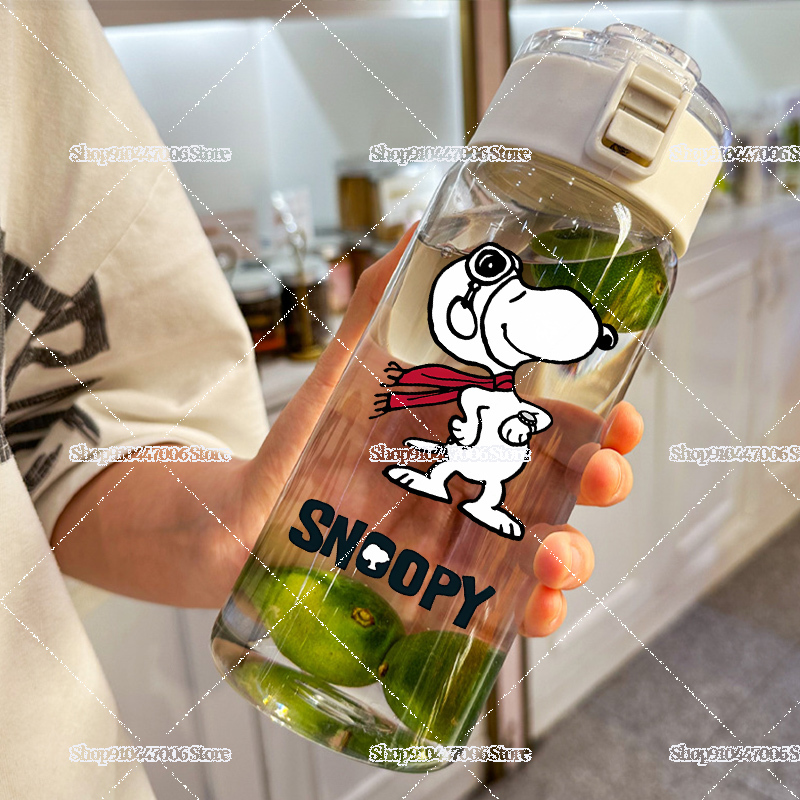 Outdoor Sport Glass Water Bottle - 600ML Snoopies Big Capacity Glass Water