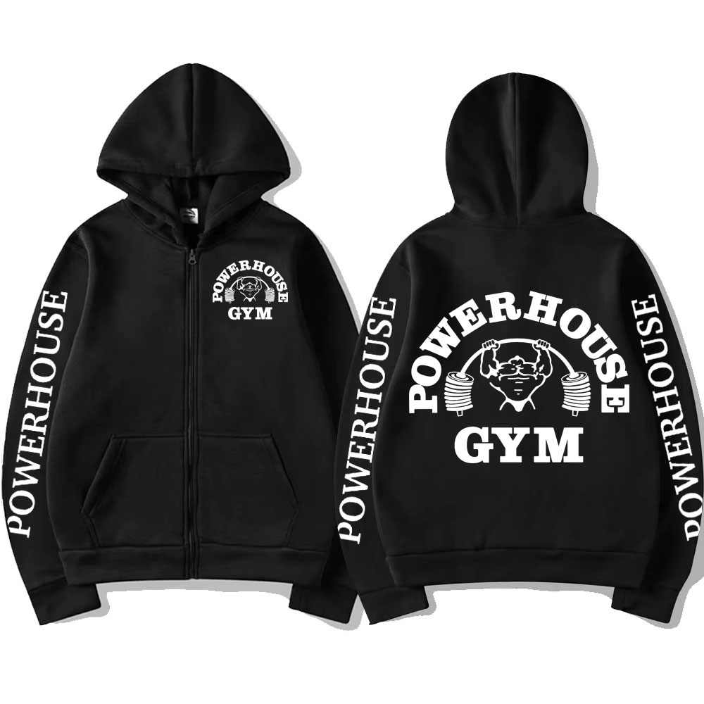 Outdoor Sport Hoodie - Powerhouse Gym Logo Zipper Hoodie Harajuku