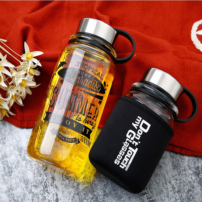 Outdoor Sport Glass Water Bottle - Portable 1000ml Glass Sports Water Bottle